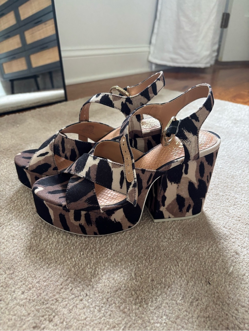 Vince Camuto Leopard Print Platform Block Heel Sandals
